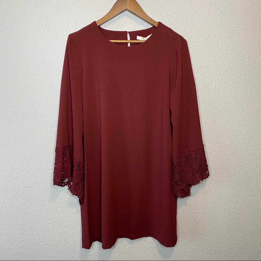 WAYF |‎ Maroon Dress with Lace Bell Sleeves
